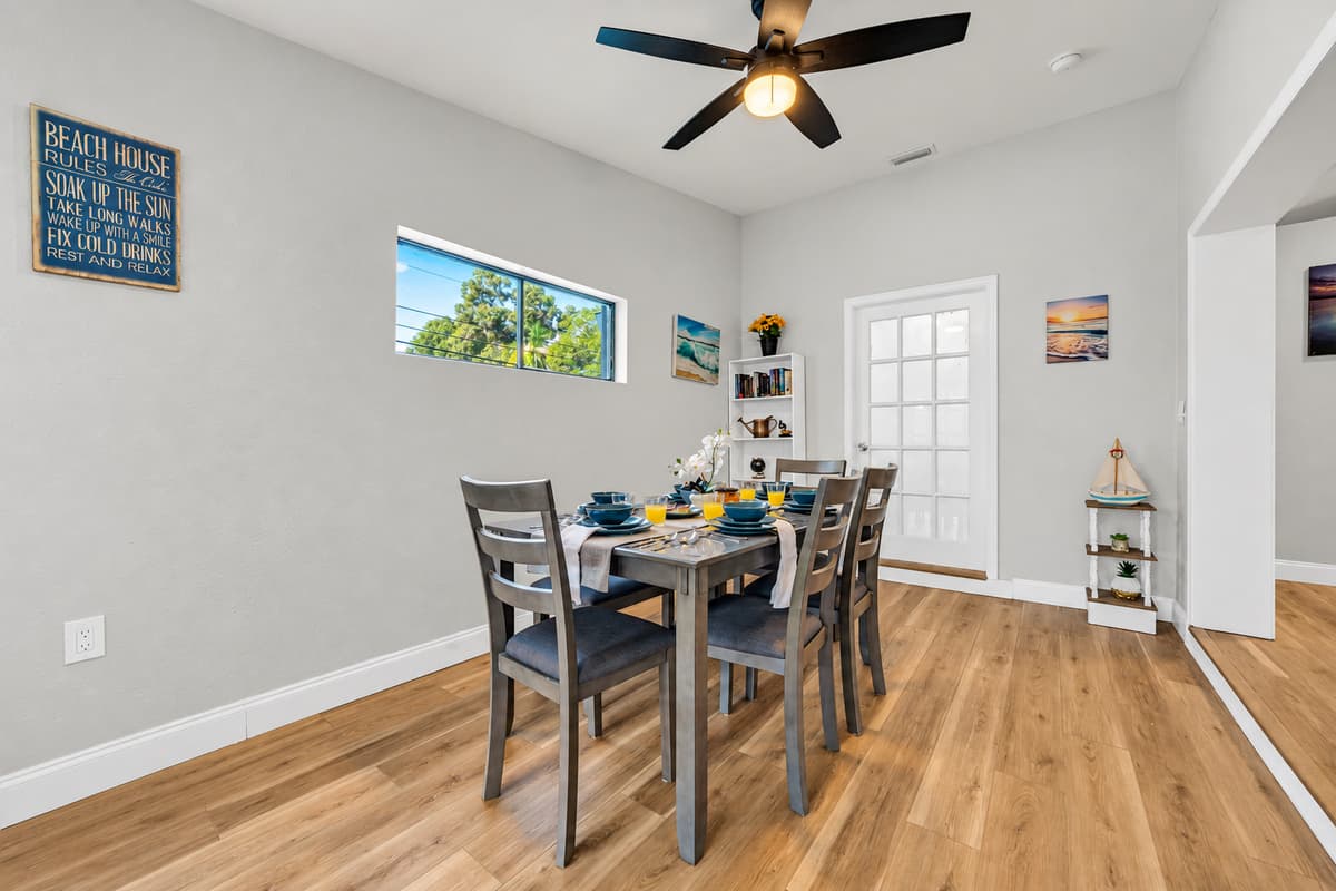 Good light, real chairs and a table big enough to actually matter. Board games after dinner, laptops in the morning, cards at midnight — this room quietly ends up doing far more than just serving meals all week.