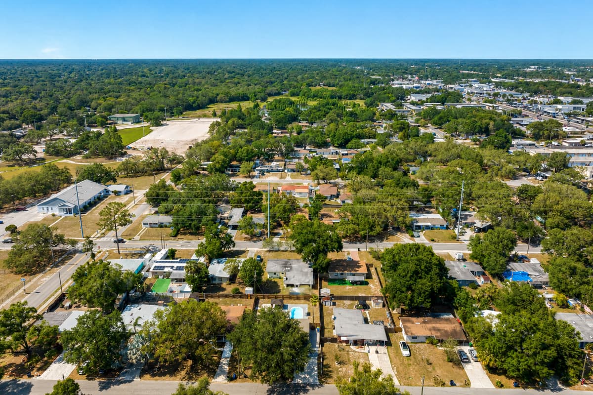  Aerial view of the surrounding neighborhood, a picture-perfect backdrop.