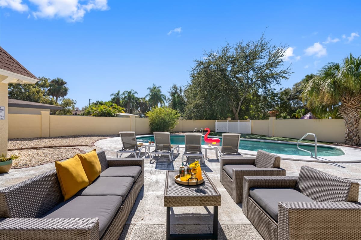 Make memories in this spacious pool area complete with sun loungers, outdoor seating, and a grill — everything you need for a fun-filled day in the sun.