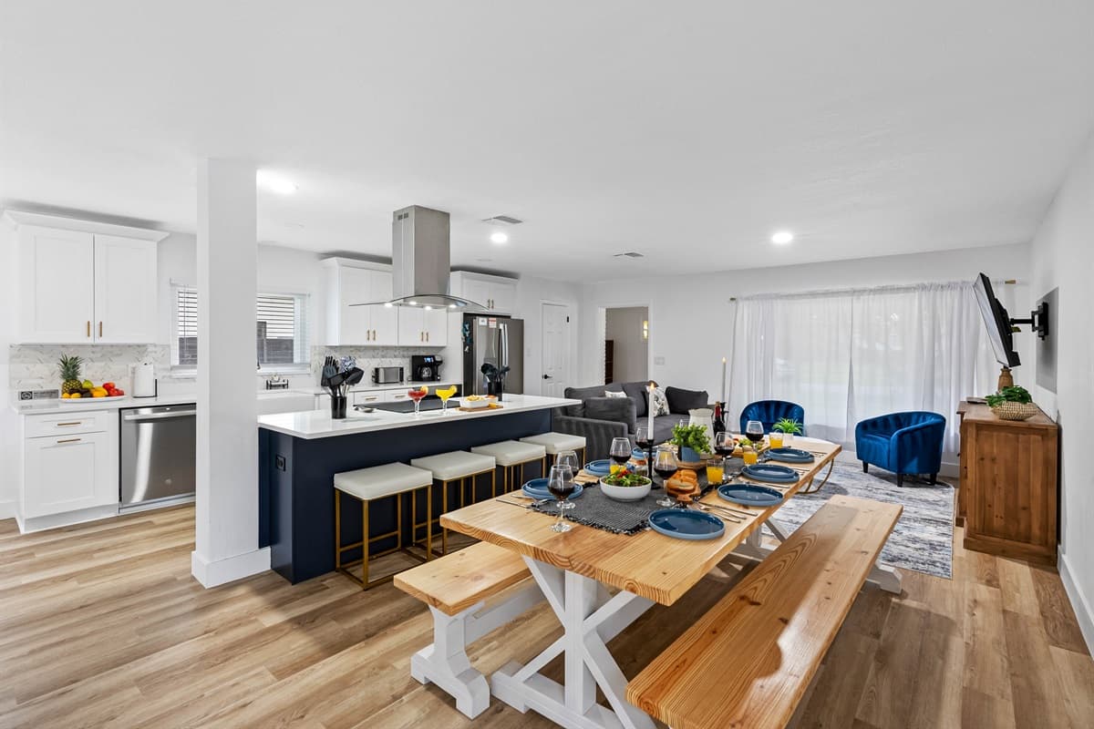 This inviting dining space is perfect for sharing breakfast, laughter, and vacation memories.