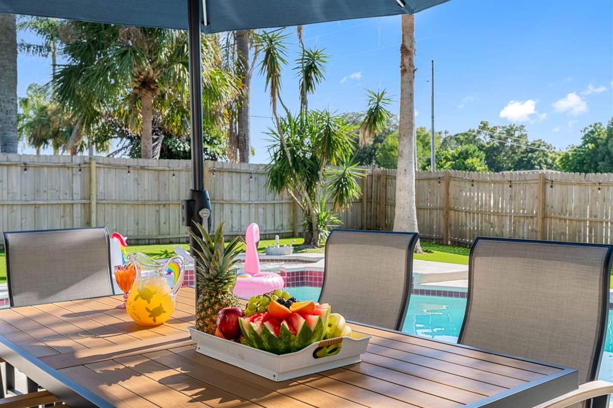 Escape to your private outdoor oasis, where the poolside dining area becomes the perfect setting for unforgettable meals under the sun or stars.