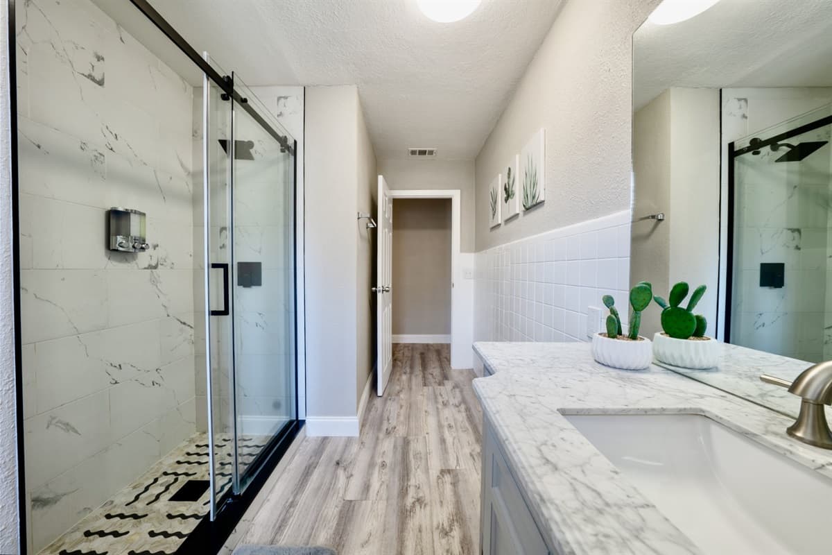 Our contemporary bathroom, where convenience and style converge.