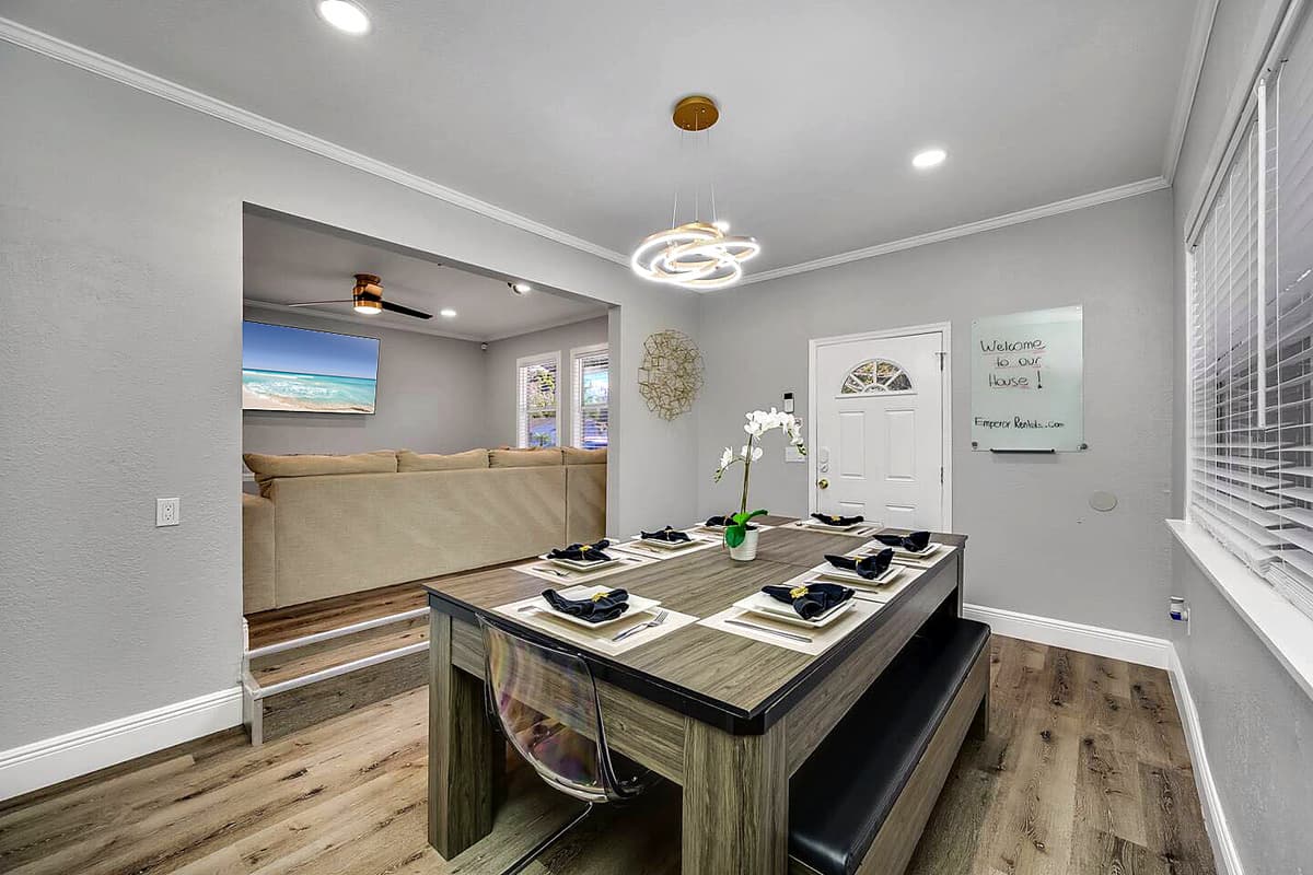 Nothing beats homecooked meals shared together! have amazing meals with family in this elegant dining table that seats 8 people. Book your stay now!