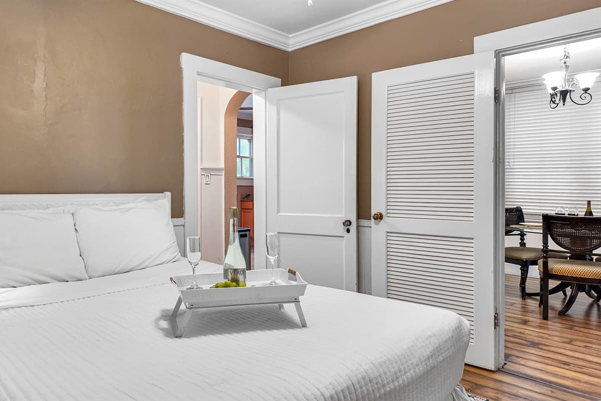 The bedding is complemented by a luxurious duvet, inviting you to snuggle in and unwind after a long day.