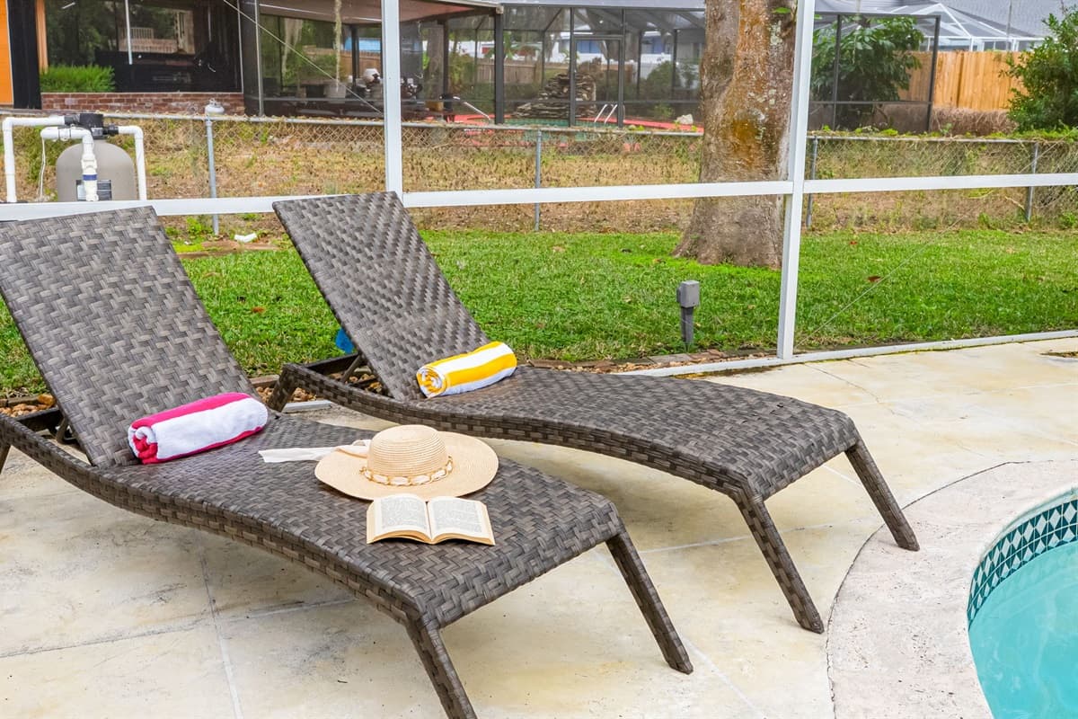 Lounge poolside on comfortable chairs and enjoy a calm, enclosed outdoor retreat.