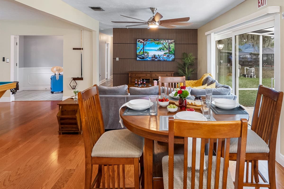 A charming dining area that flows effortlessly into the living and entertainment spaces.