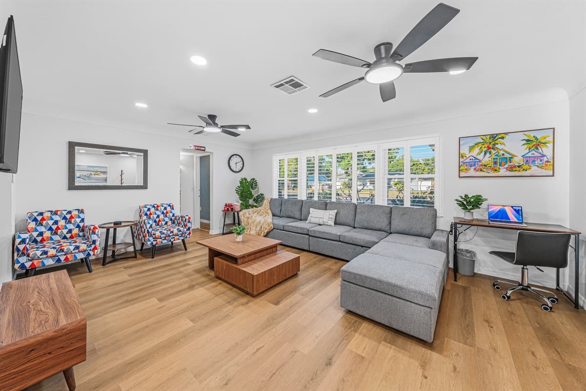 Cozy seating area with stylish décor and open flow into the main living space 