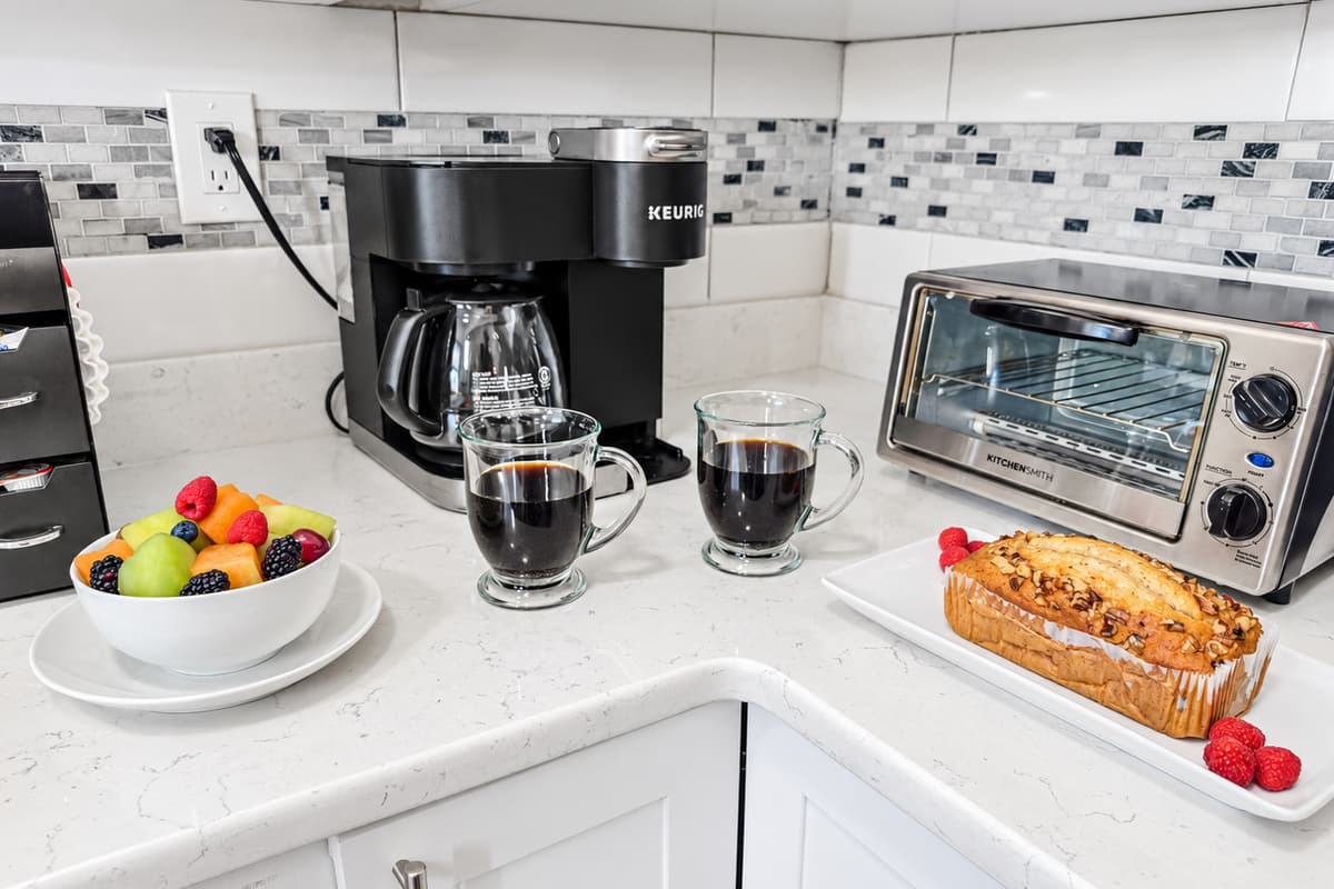 Brew your morning coffee with the Keurig and enjoy breakfast before exploring the area.