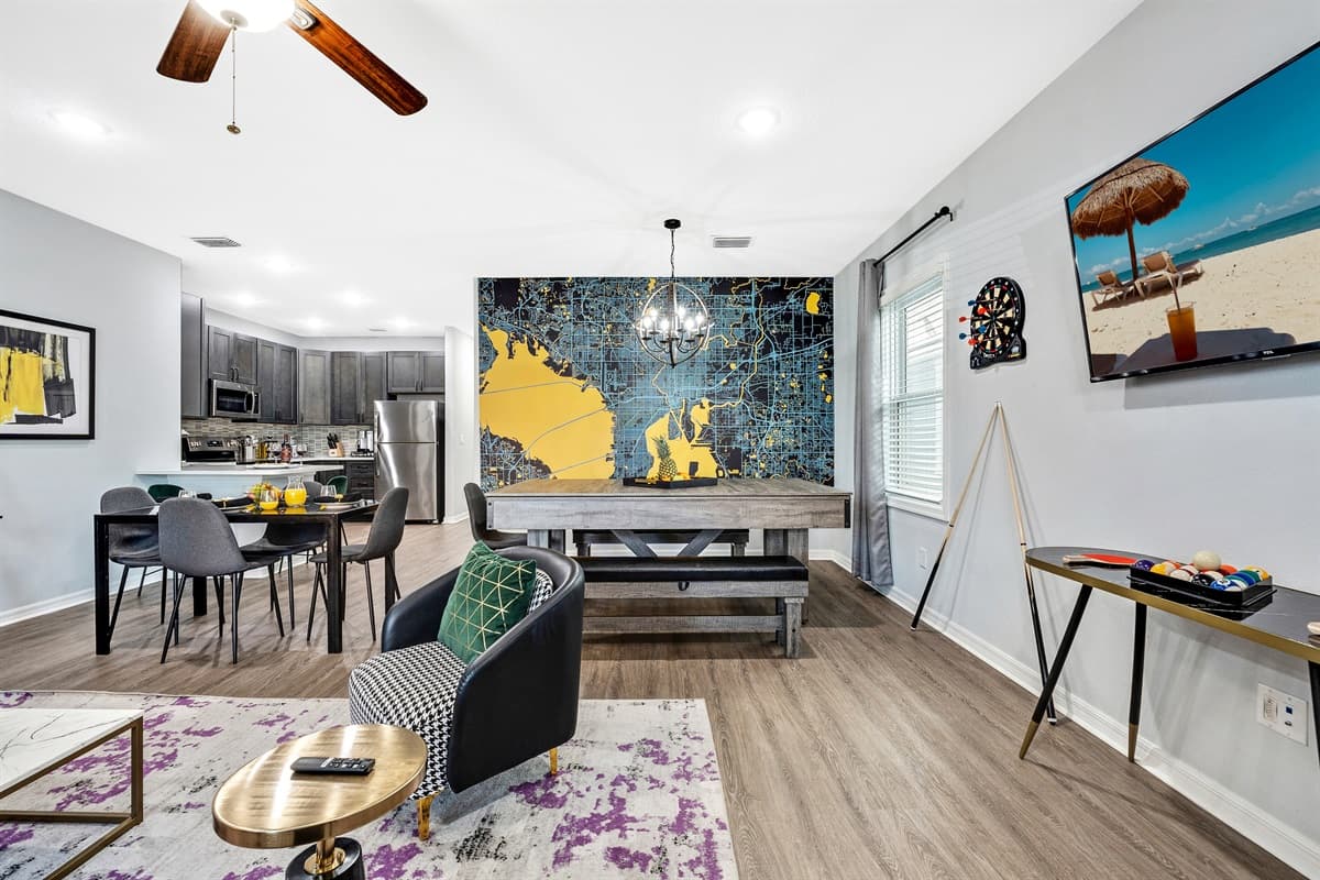 The game room offers a dynamic and versatile space for everyone.
