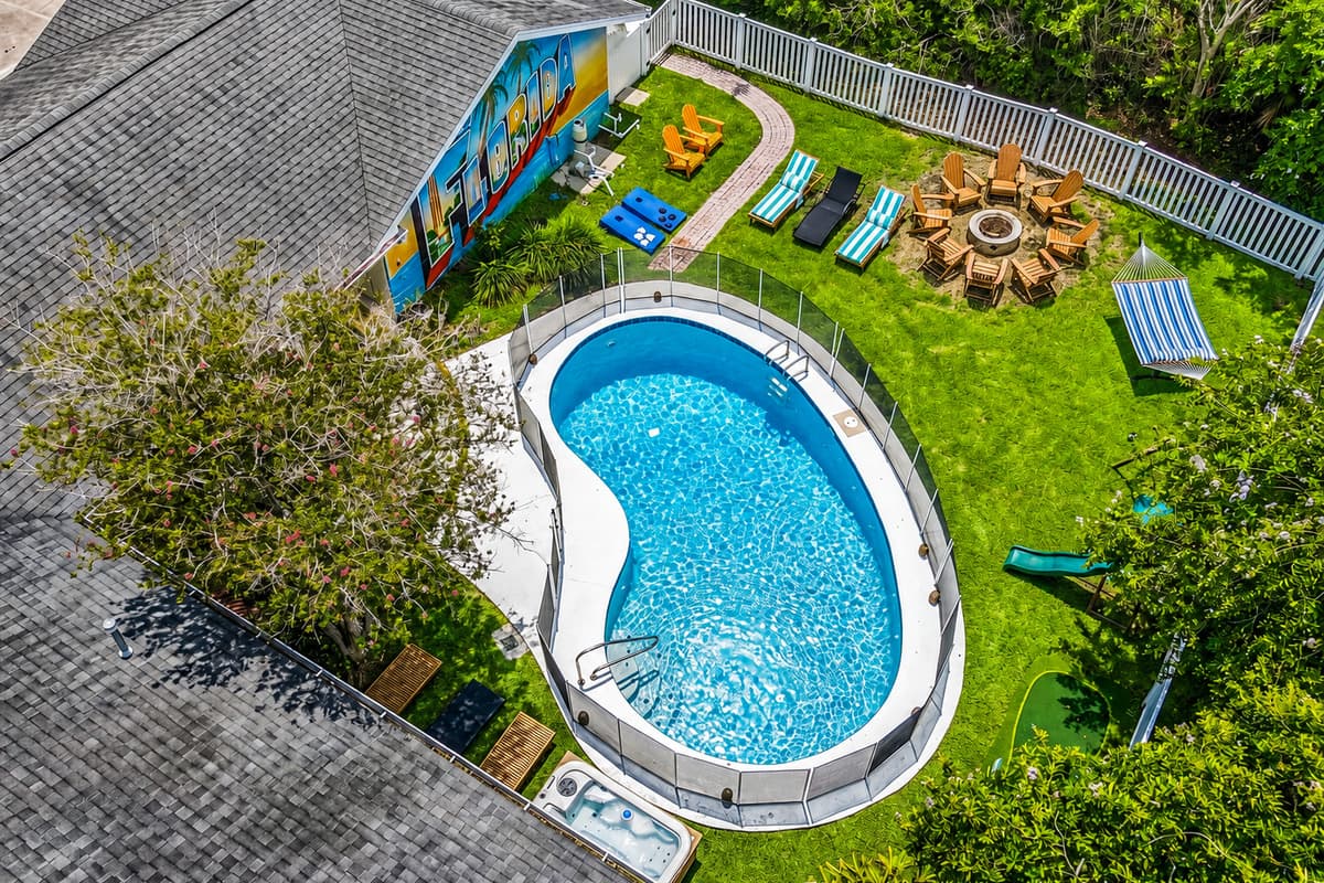 Fully fenced, fully yours. Swim all afternoon, then walk ten steps to the fire pit when the sun goes down — the whole evening happens in one backyard.