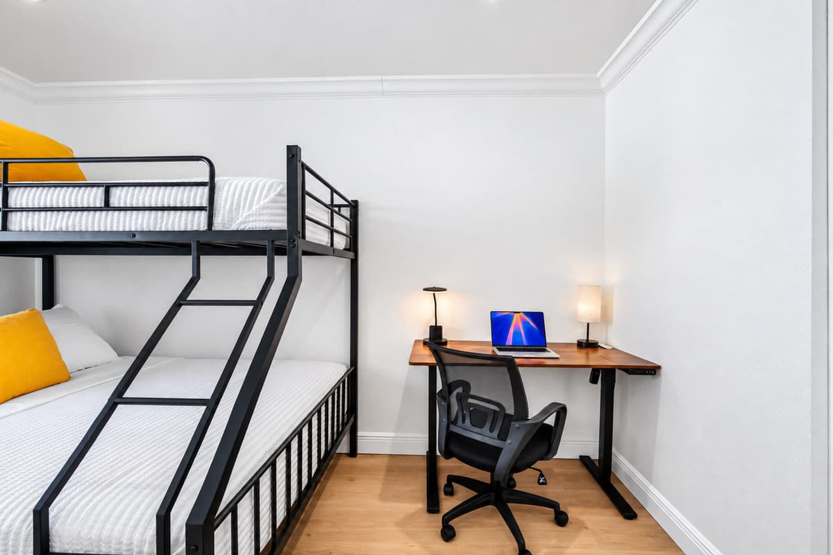 With a laptop-ready desk and ergonomic chair, this room is as productive as it is cozy.