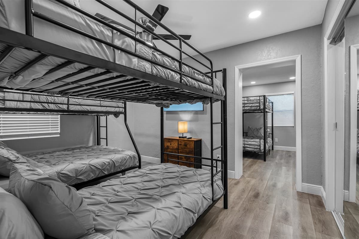 New setup for this bedroom: 1 queen bed and 1 bunk bed (twin over twin). New photos coming soon!