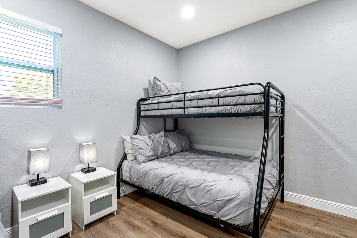 Never worry about the comfort on your stay with us. This wonderful bedroom with two single over double bunkbed, drawers for storage and a smart TV. If you are like what you see so far, send us an inquiry right away!