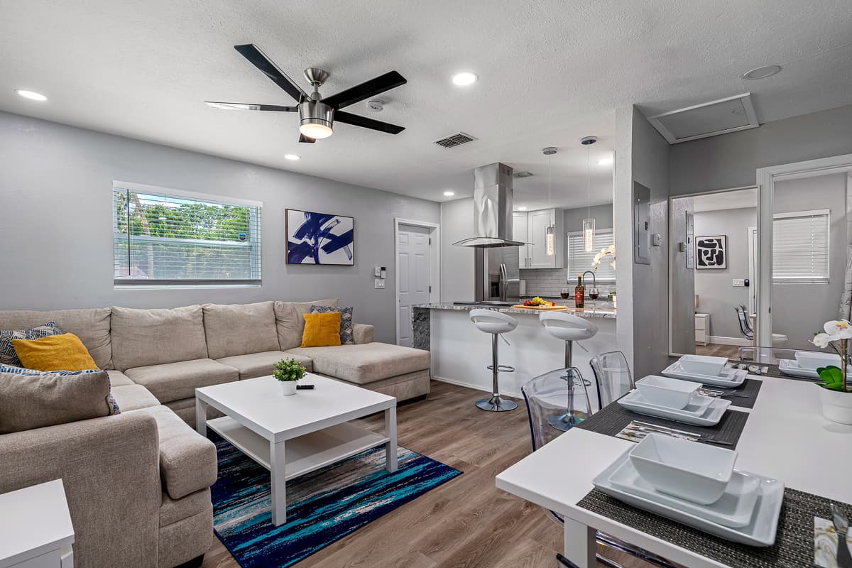 Cozy open area for relaxing, cooking and eating great meals with family. What more could you ask for? Create beautiful memories with your loved ones in this magnificent property. Reserve this property now!