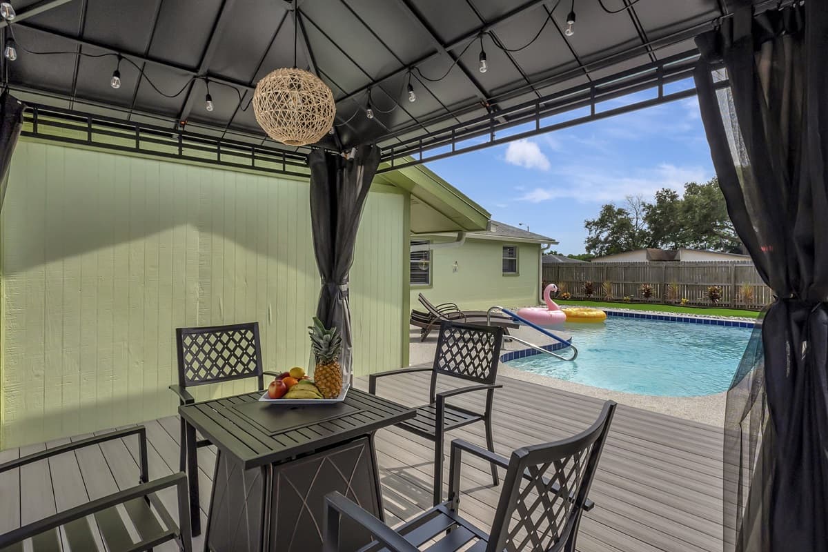 Relax and unwind in our exclusive covered oasis by the pool!