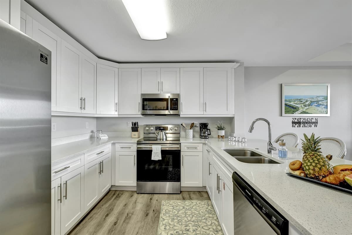 Your culinary adventures are accompanied by a full suite of modern appliances that seem to anticipate your every need.