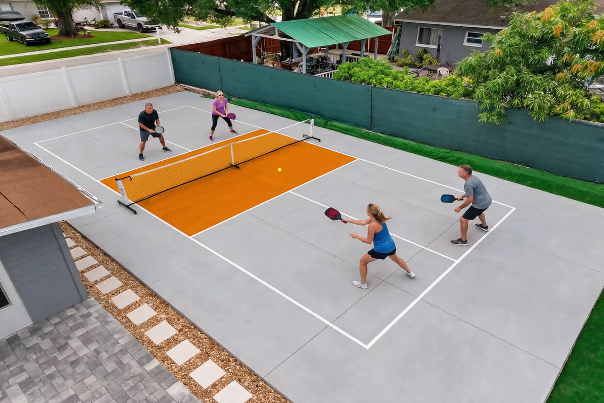 Challenge family and friends on your own full-size private pickleball court, complete with paddles and balls for endless fun right in the backyard.