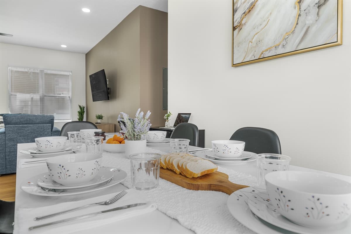 Elegant dining setup with modern tableware—great for shared meals.
