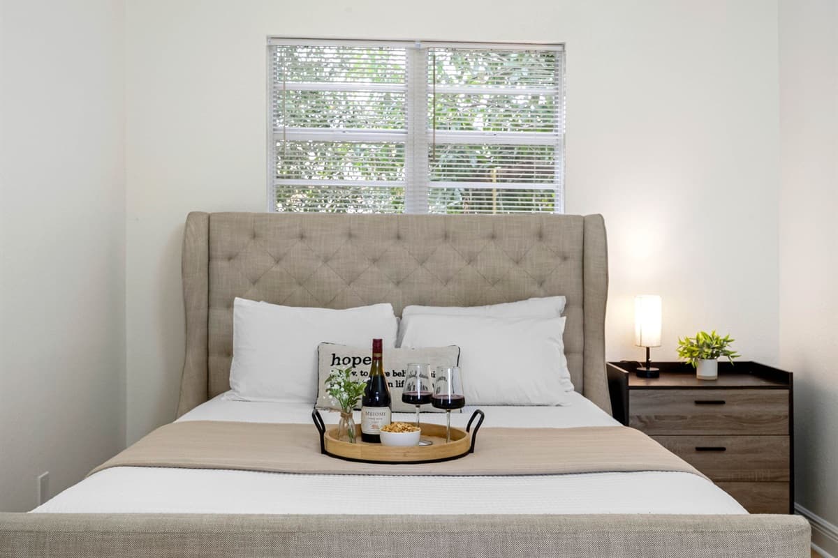 Enjoy a tranquil setting with soft lighting, premium bedding, and a comfortable mattress designed to ensure deep, uninterrupted rest.
