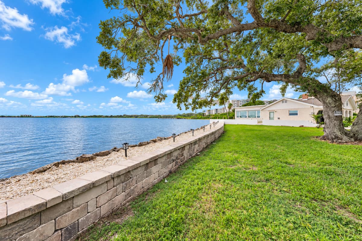 Shaded by a giant oak, steps from the bay. A huge oak tree shades the lawn beside the seawall. Sit in the shade, feel the breeze and watch the light change on the water.