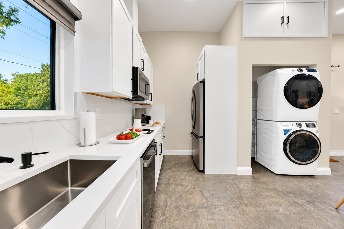 Washer and dryer on site — pack for four days, stay for ten.