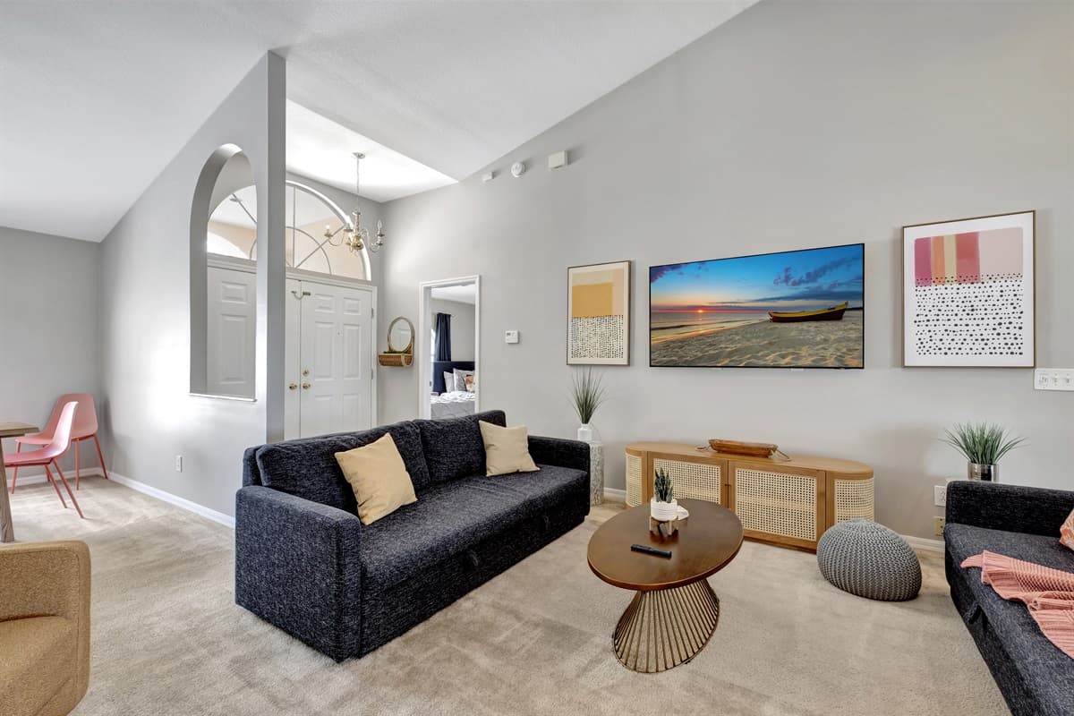 Elevating the artistic allure of the space, carefully curated artworks grace the walls, adding pops of color and visual interest.