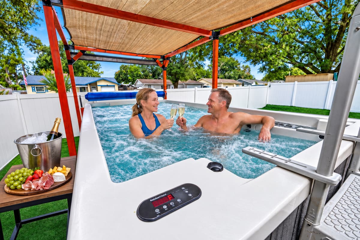 Elevate your stay with moments of connection. This shaded, bubbling spa is the perfect spot for intimate conversations and toasts