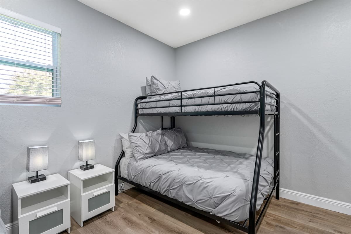 Never worry about the comfort on your stay with us. This wonderful bedroom with two single over double bunkbed, drawers for storage and a smart TV. If you are like what you see so far, send us an inquiry right away!