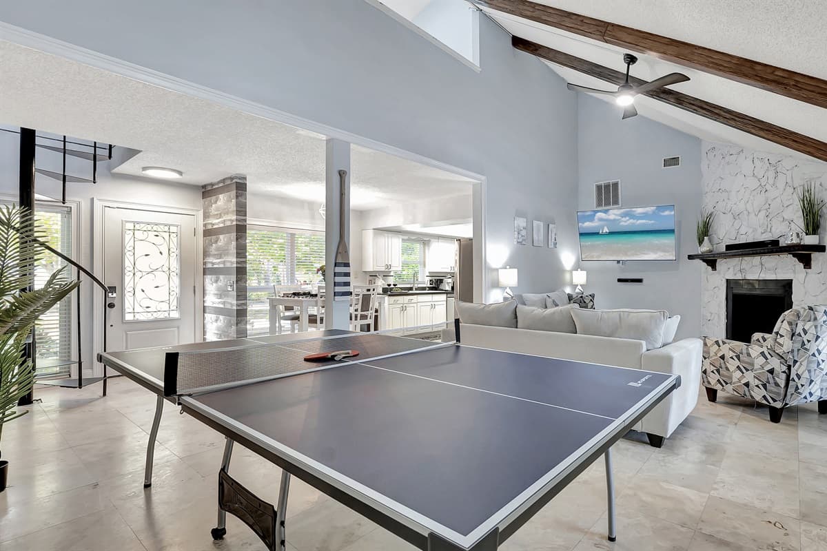 Unleash your competitive spirit in our entertainment area, featuring a thrilling ping pong table.