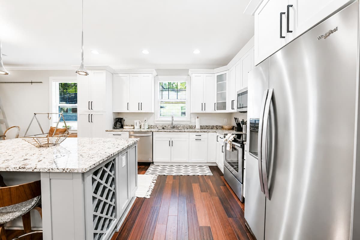 Fully stocked with cookware, appliances, and plenty of counter space for preparing meals during your stay.