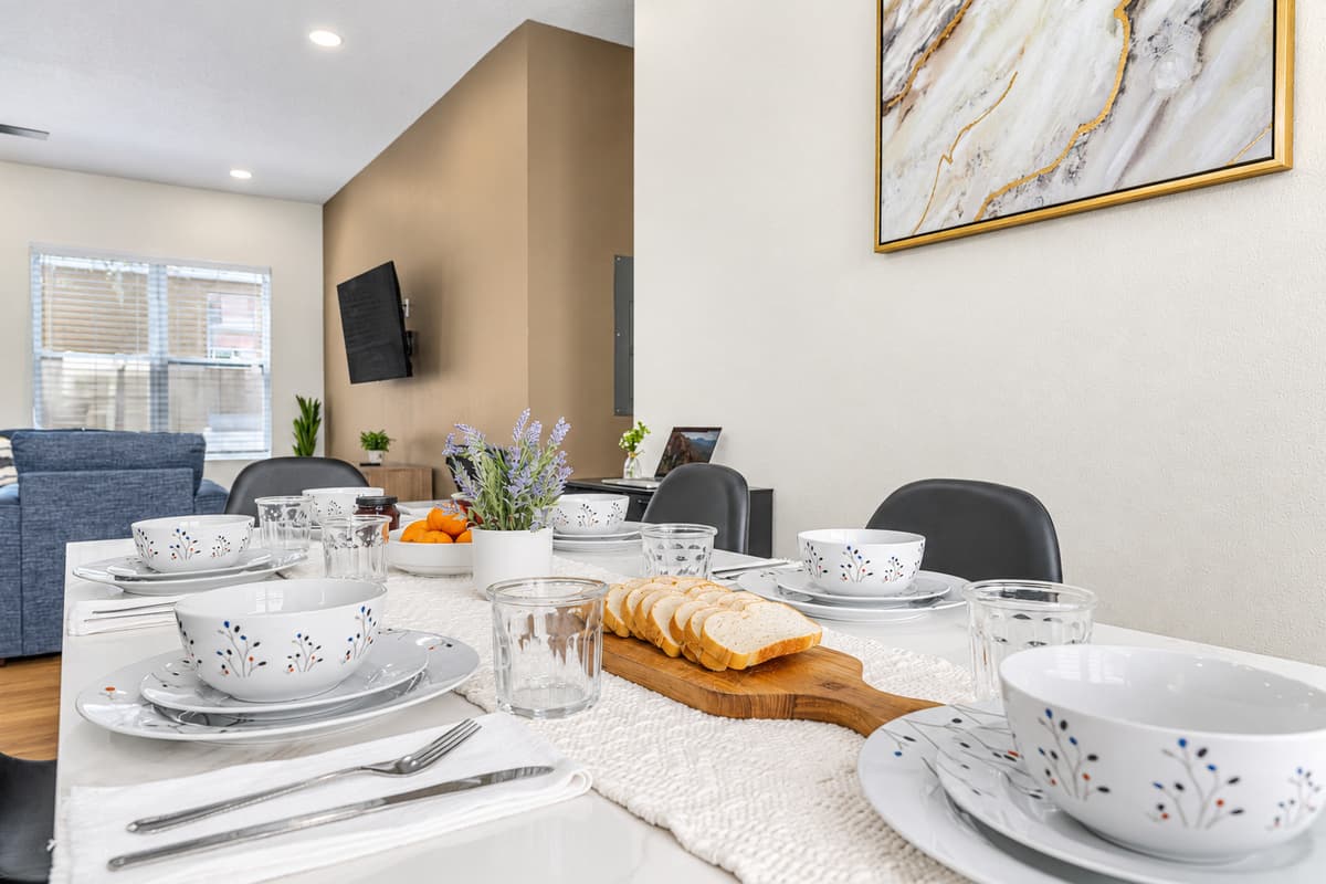 Elegant dining setup with modern tableware—great for shared meals.