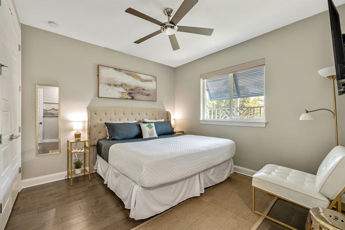 This thoughtfully designed space ensures that everything you need is within easy reach, yet neatly out of sight, maintaining the room's uncluttered elegance.
