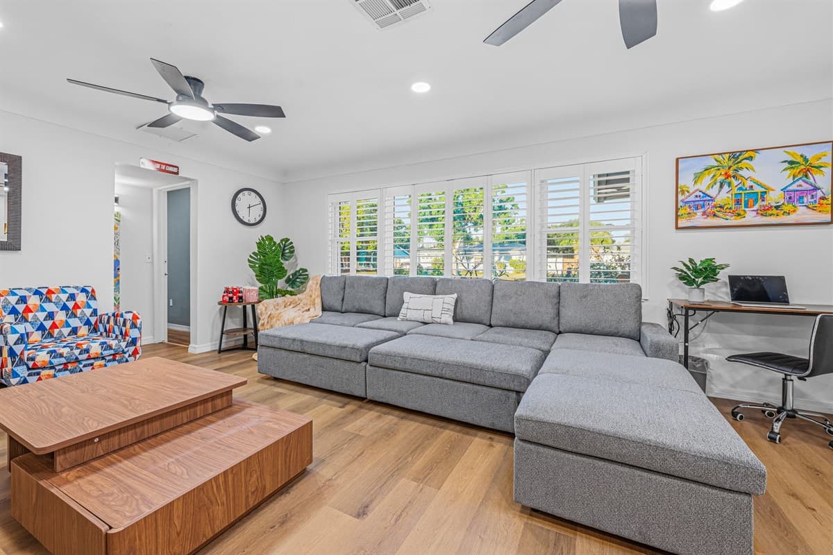 Cozy sectional and inviting layout designed for connection, conversation, and movie nights 