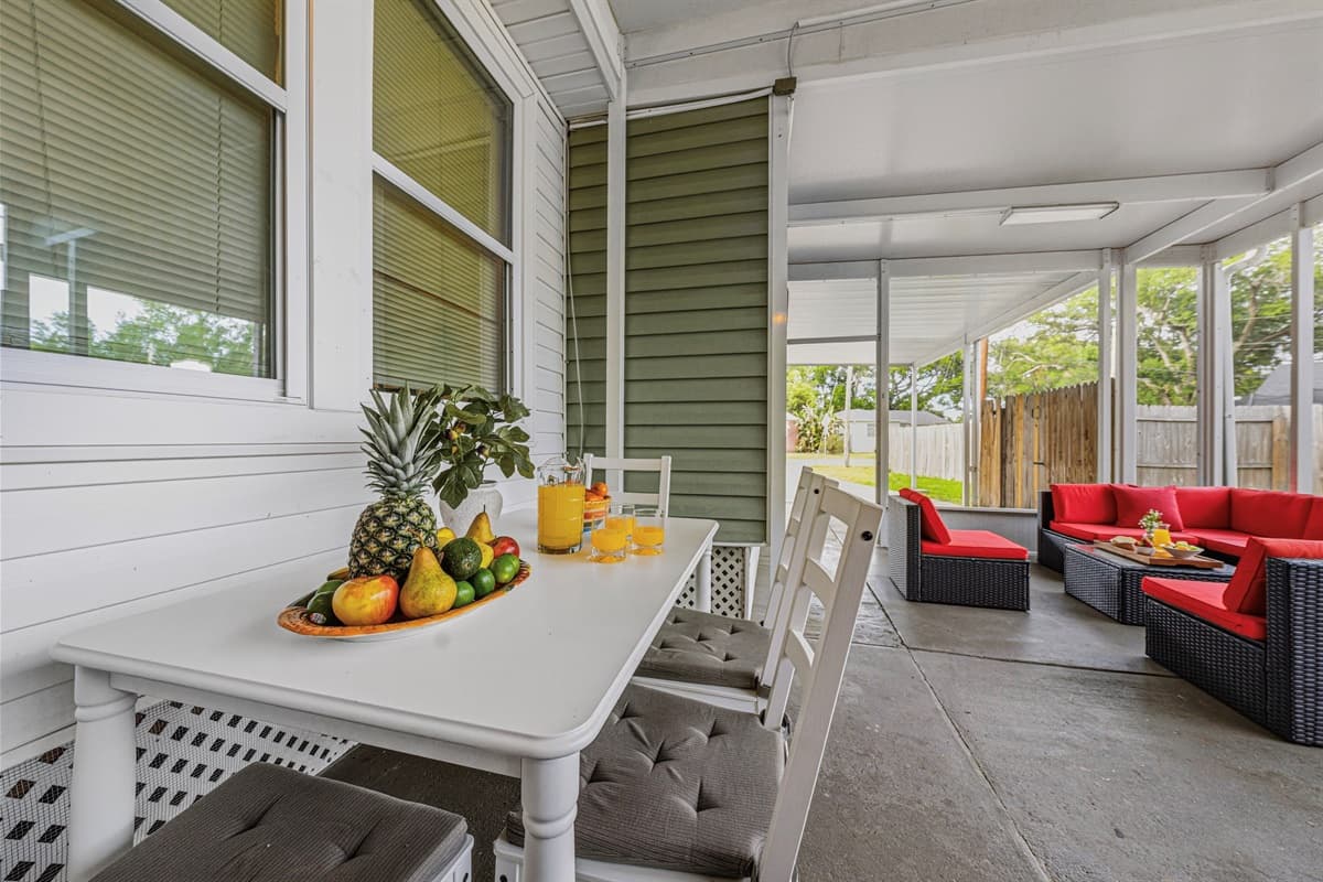 Outdoor dining area and lounge space—perfect for meals and enjoying fresh air.