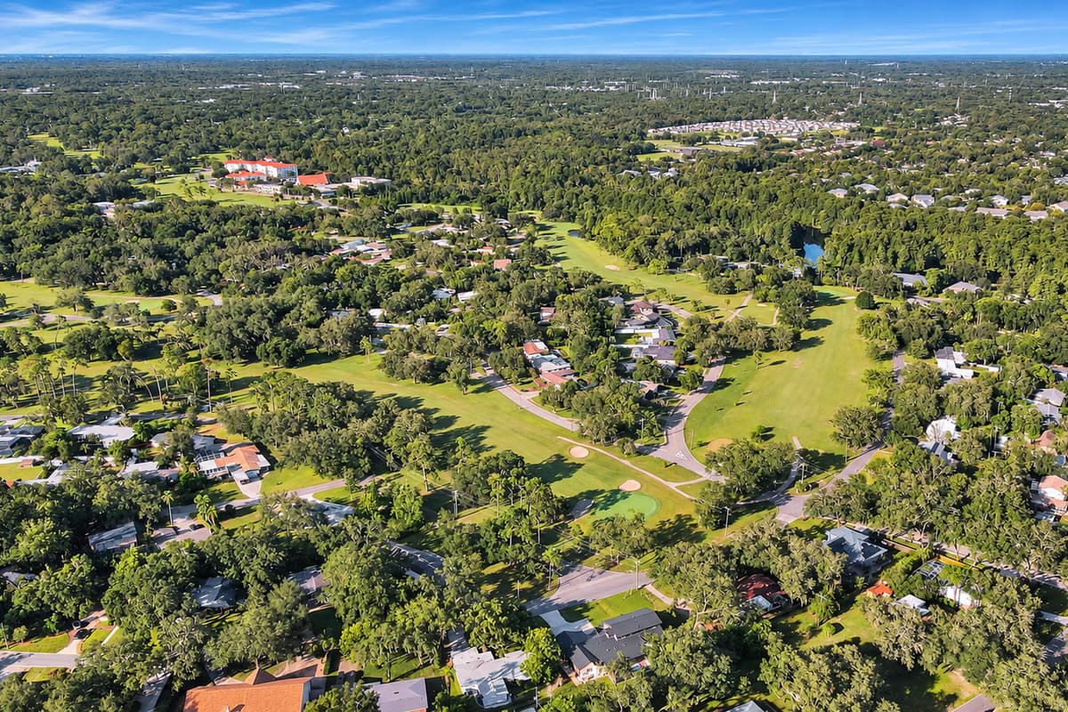 Green streets, big lots, and the parks close by. The neighborhood from above: quiet, wooded and residential, with Tampa's attractions a short drive in every direction.