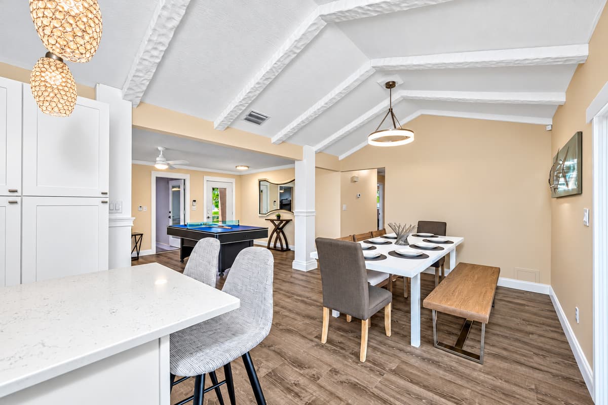 More than 8 people are coming over? We have stools on the kitchen island where others can still sit and enjoy their meals without feeling away from everyone! Don't hesitate to send us a message as soon as possible!