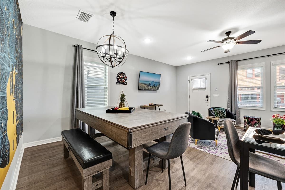 The surrounding decor is carefully curated to complement the energetic vibe of the room.