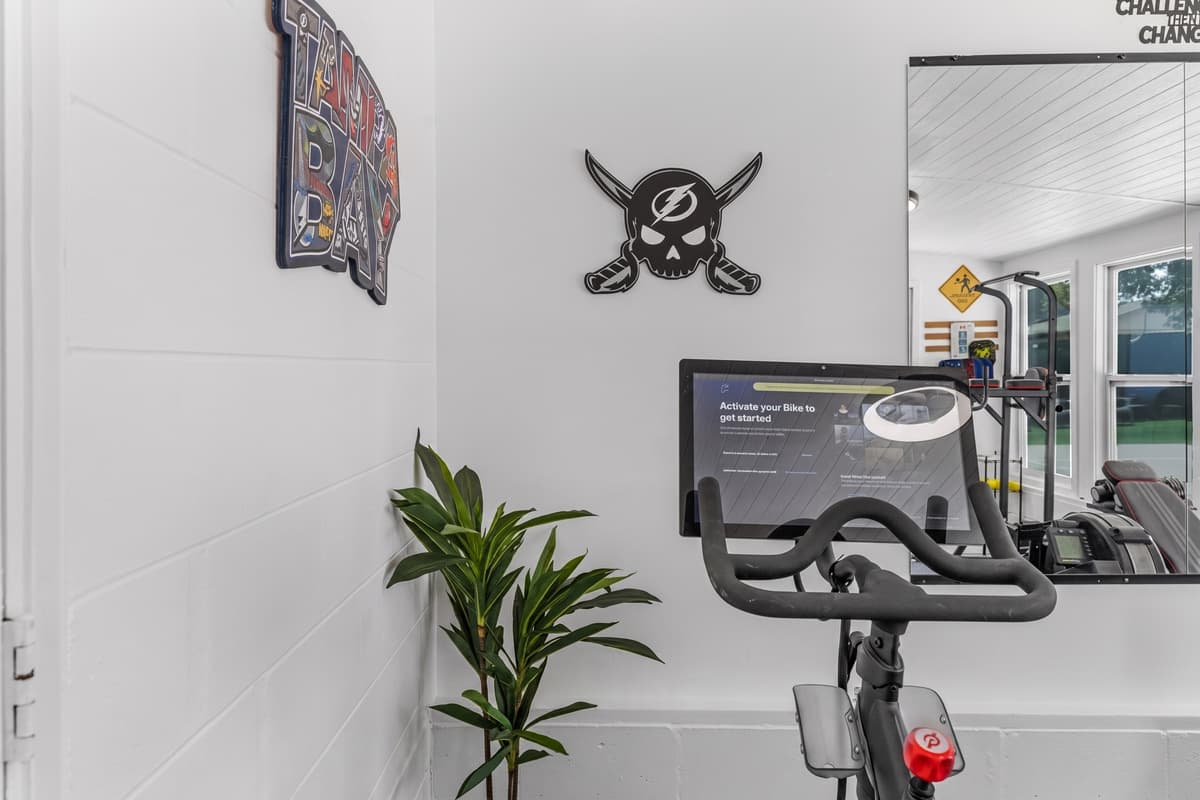Enjoy a convenient cardio workout anytime with the stationary bike, perfect for starting your day or winding down after exploring Tampa.