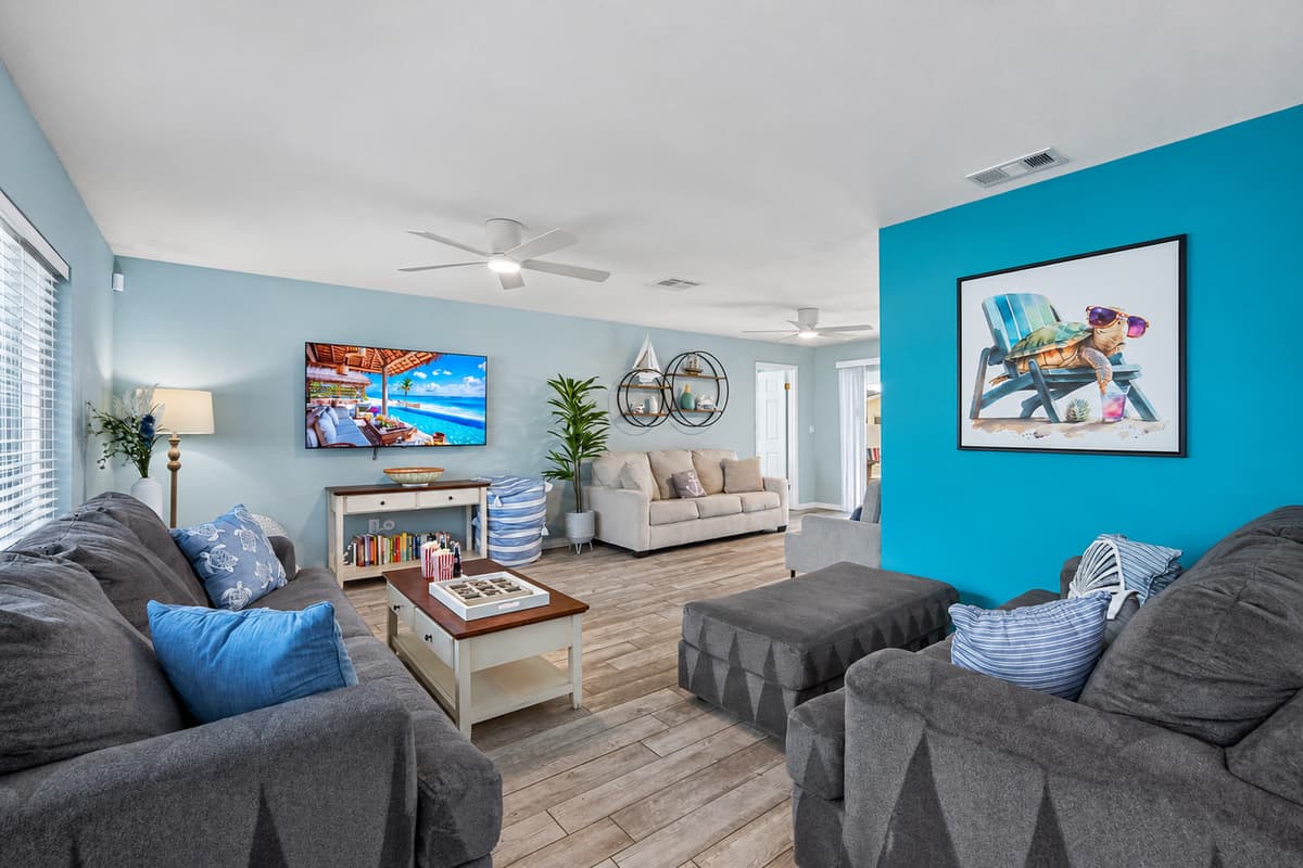 Enjoy quality time together on the plush sofas while watching your favorite shows on the smart TV.