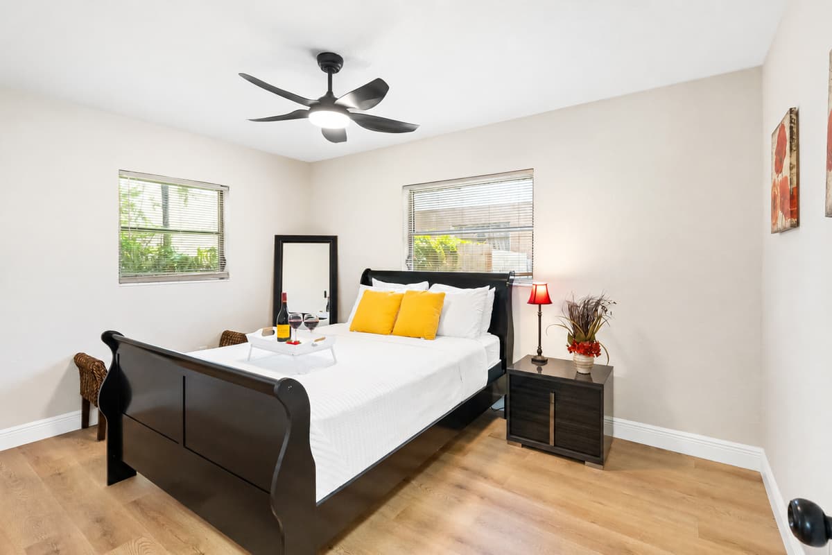 The room’s soothing color palette, clean design, and thoughtful decor create a serene, uncluttered environment that promotes calm from the moment you walk in.