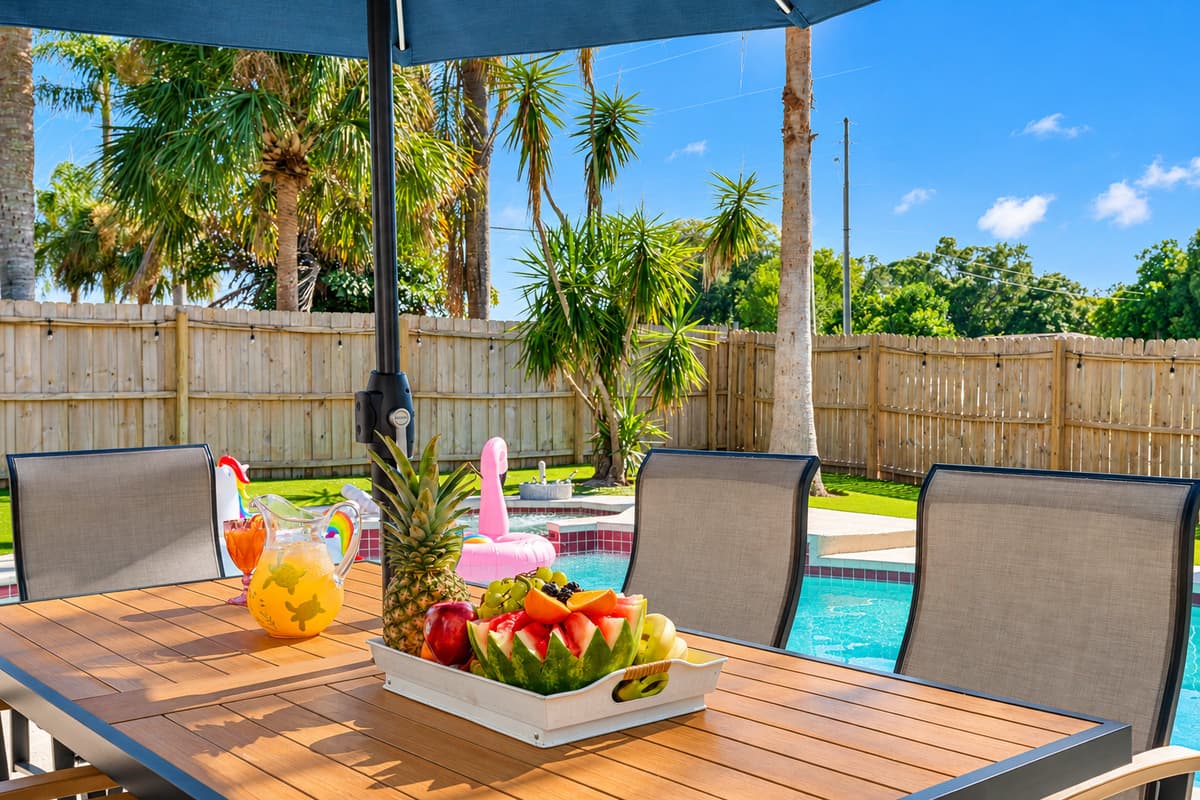 Escape to your private outdoor oasis, where the poolside dining area becomes the perfect setting for unforgettable meals under the sun or stars.