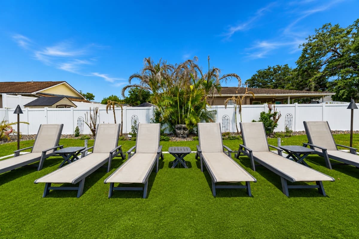 Resort-inspired poolside loungers perfect for sunbathing, relaxing, and enjoying the tropical atmosphere.