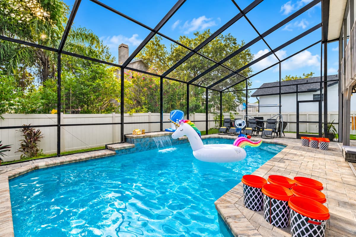 The screened pool is one of the standout features that truly makes your stay unforgettable.