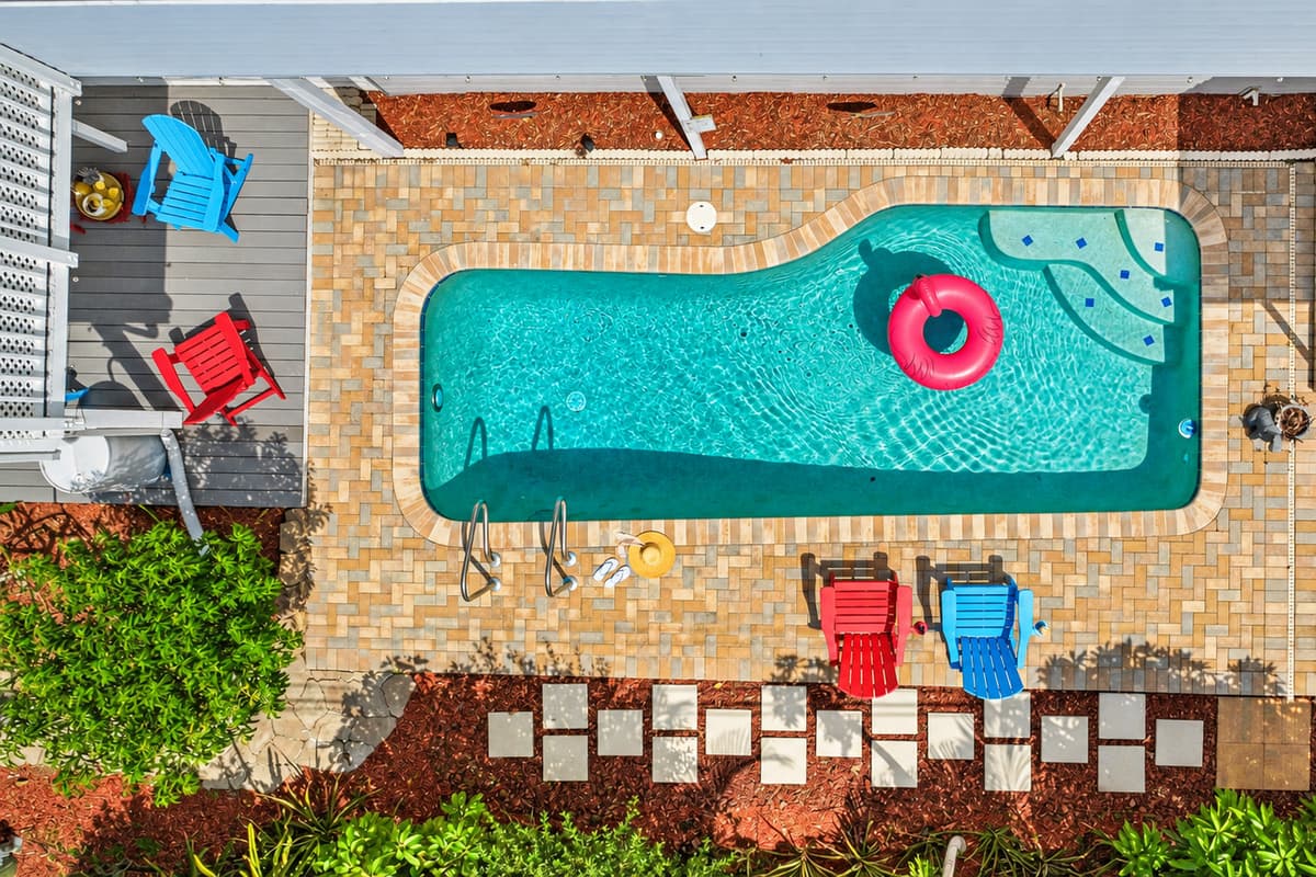 Top-down view of the private pool and patio layout—great for visualizing the full outdoor experience 
