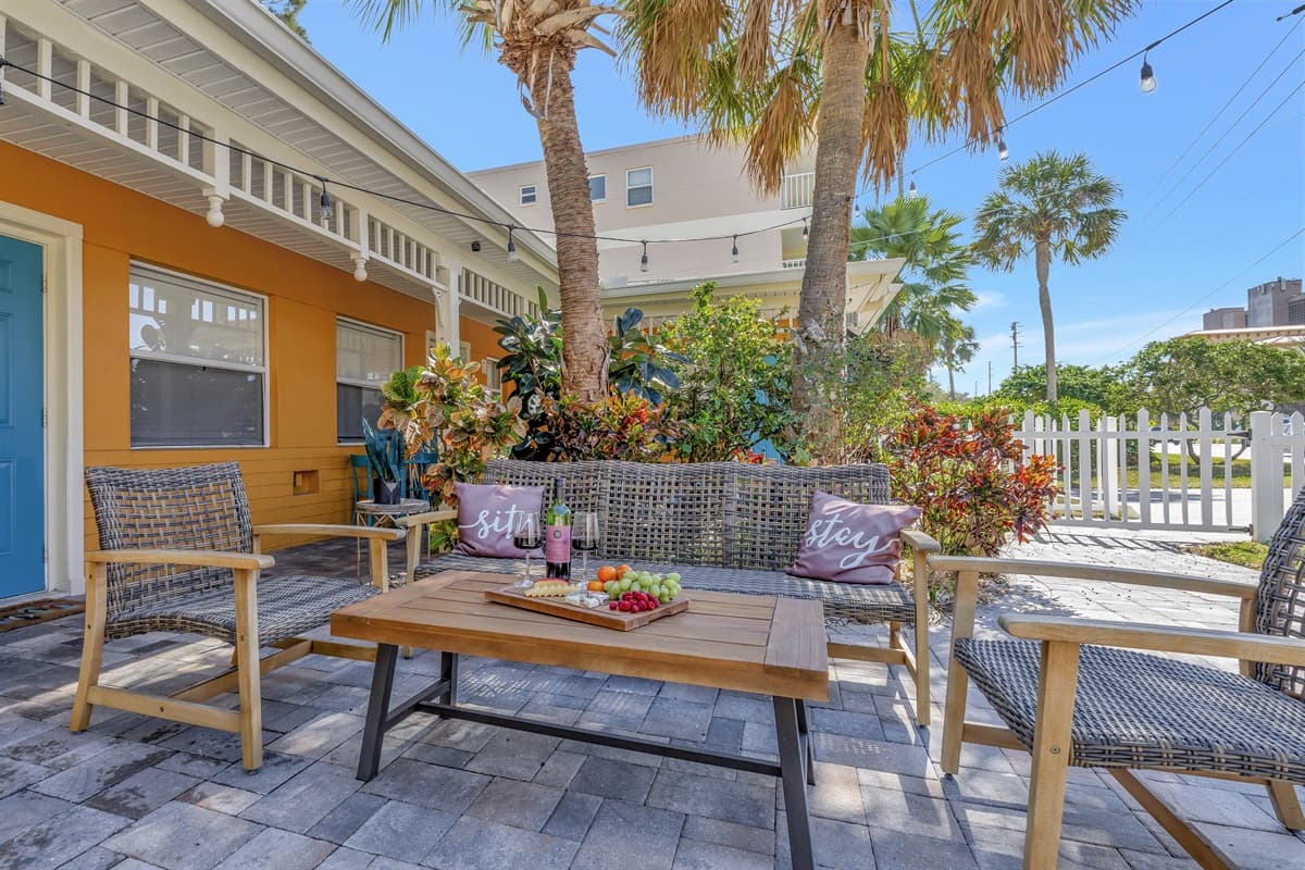 Welcome to our outdoor oasis, a serene common space meticulously designed to offer the ultimate relaxation experience.