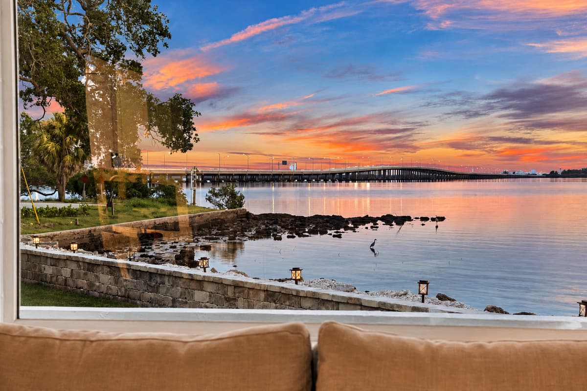 Sunset from the sofa. Watch the sky turn orange over the bridge and bay from the comfort of the couch. No reservations required.