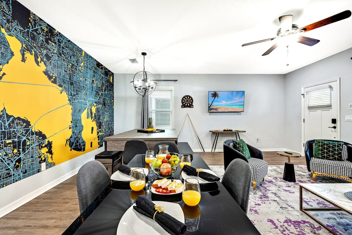 The focal point of this dining area is the chic 4-seater table, crafted with meticulous attention to detail.