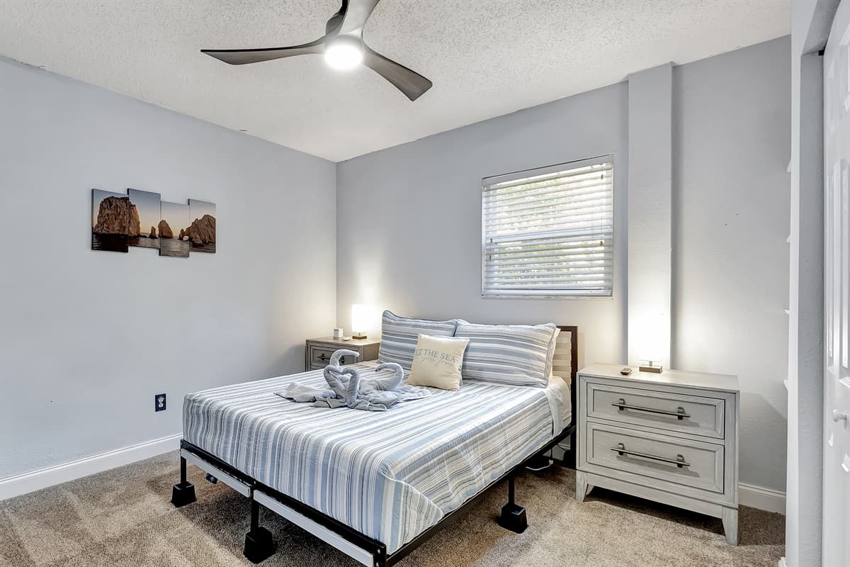 Your getaway begins here, where the embrace of the queen-size bed promises both comfort and tranquility.