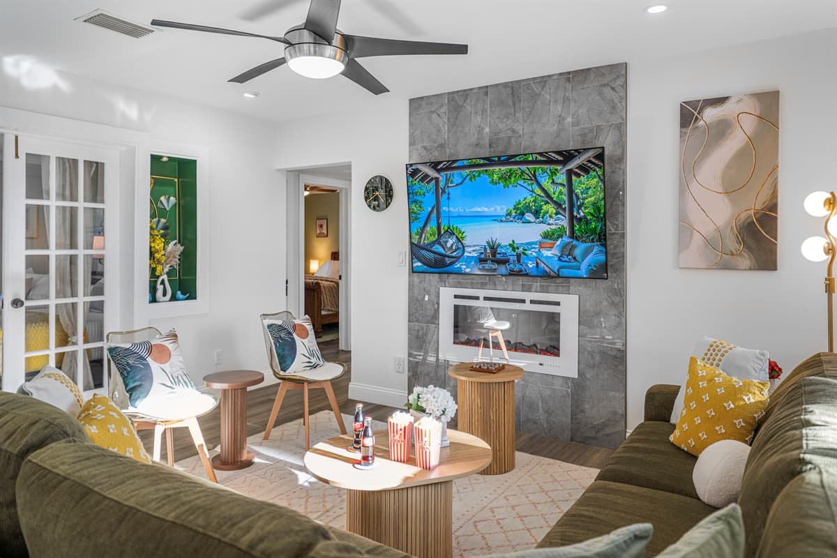 The living area is a perfect balance of modern elegance and everyday comfort, ideal for lounging, entertaining, or quiet nights in.