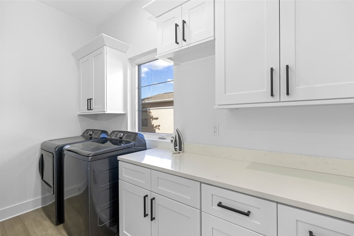 Both laundry areas are equipped with high-quality, modern washer and dryer units, ensuring efficient and effective cleaning of your clothes.